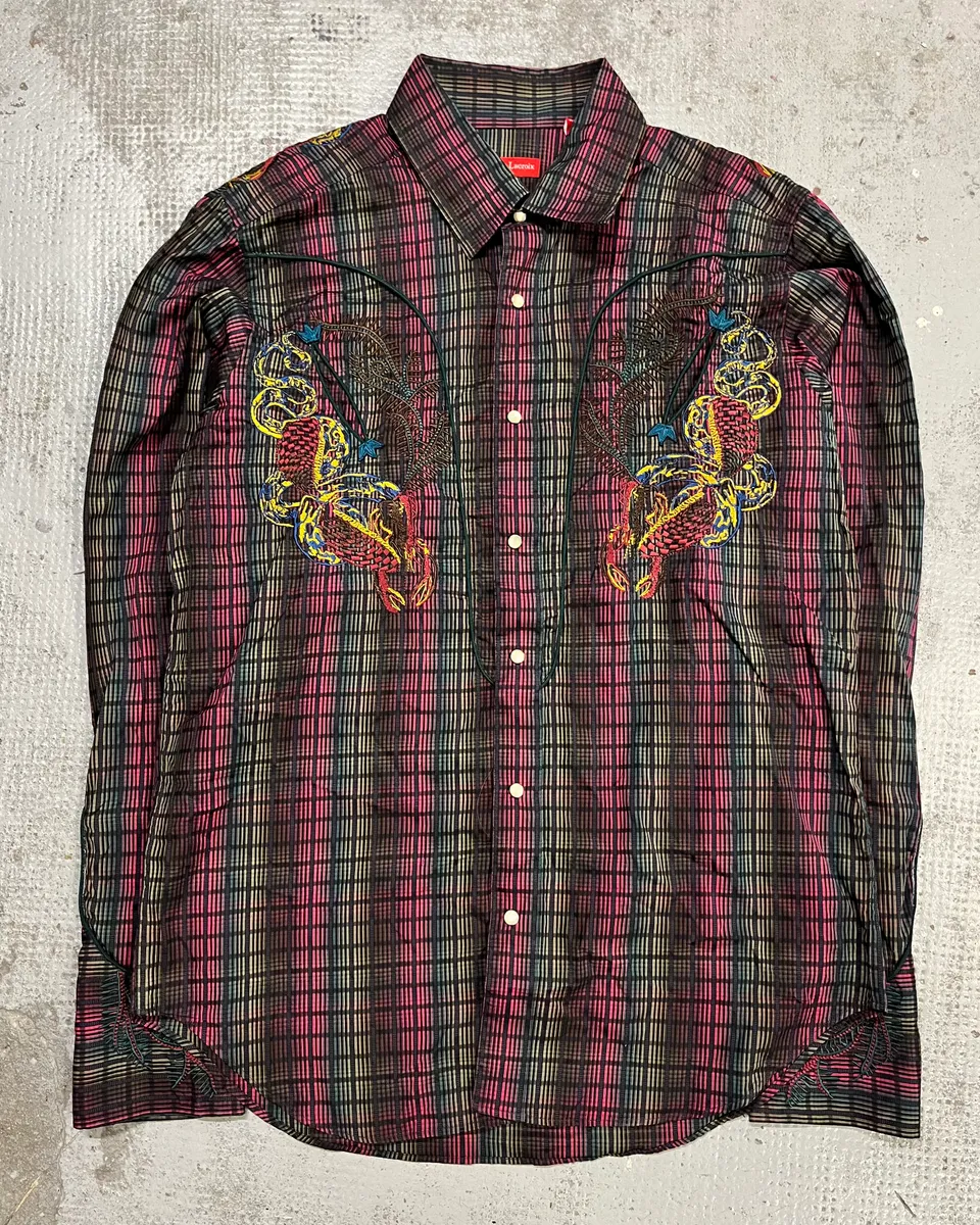 1990s Christian Lacroix Burgundy Cotton Embroidered Dragon Shirt - Image 4