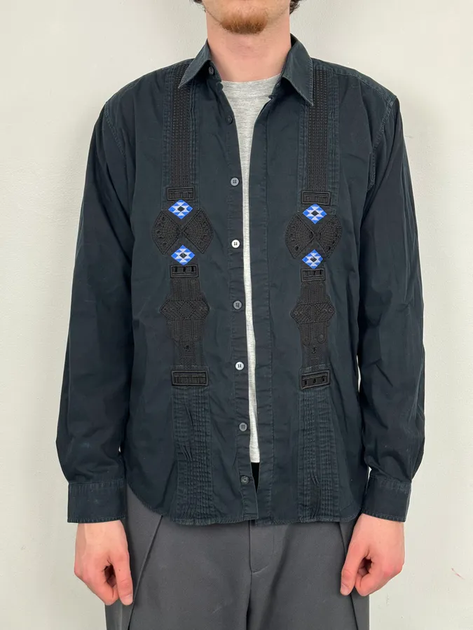 1990s Christian Lacroix Navy Persian Embroidery Shirt - Image 2