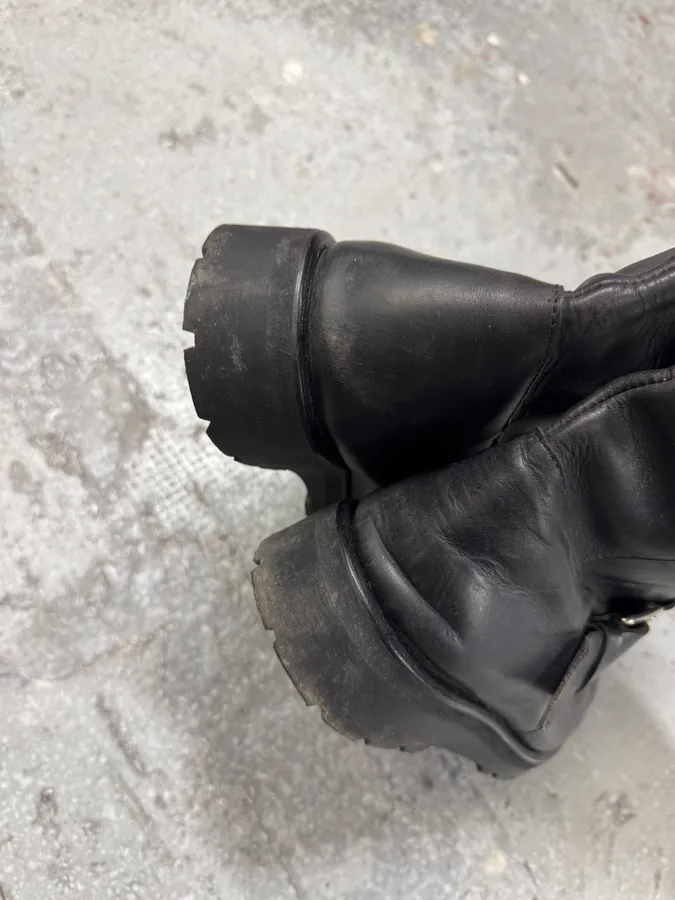 1990s Claude Montana Avant-Garde Zip Biker Black Leather Boots - Image 4