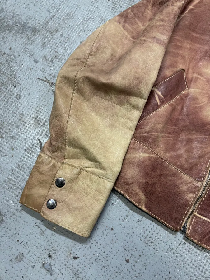 1990s Dolce & Gabbana Beige Burgundy Eroded Leather Jacket - Image 7