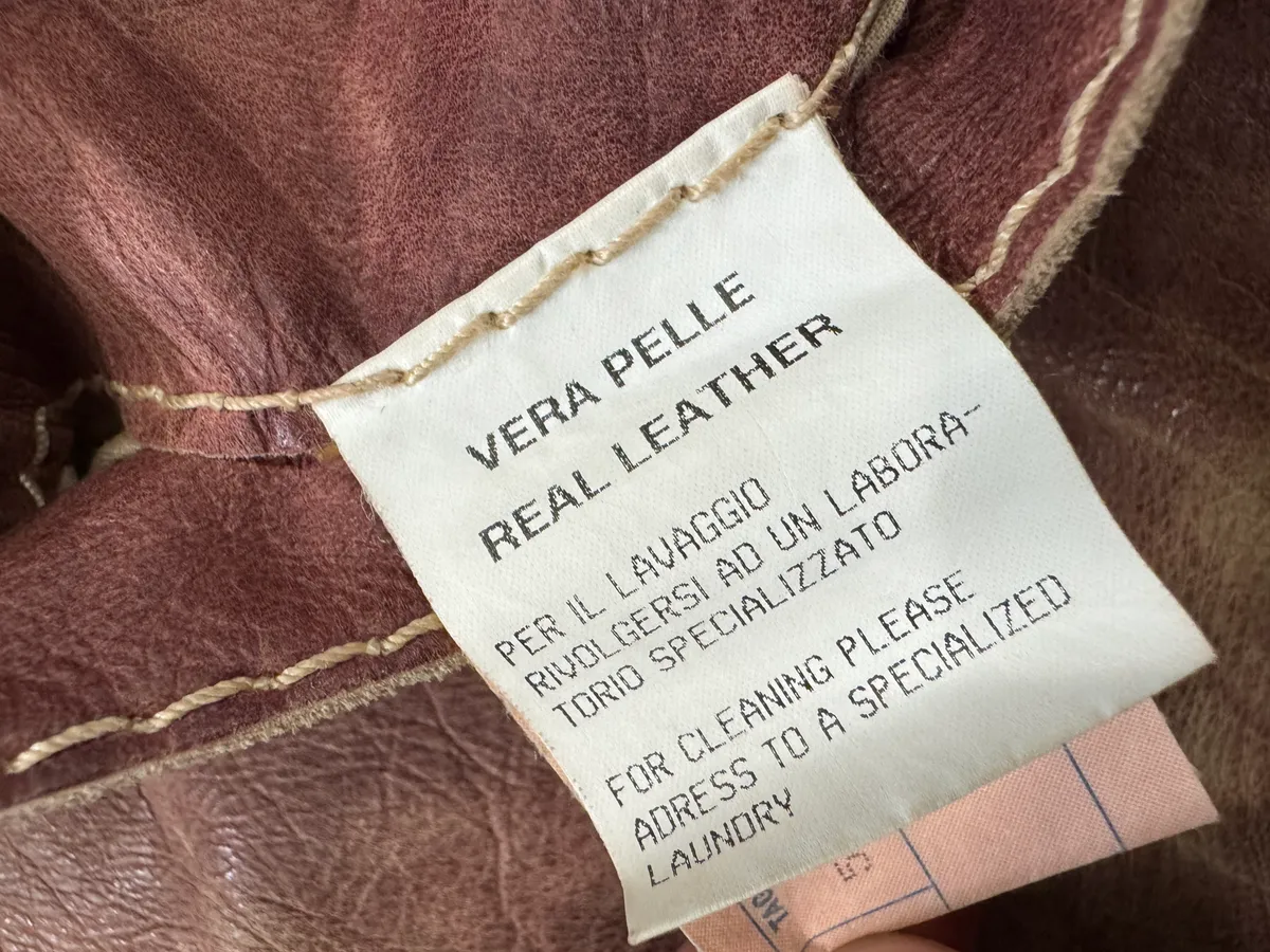 1990s Dolce & Gabbana Beige Burgundy Eroded Leather Jacket - Image 9