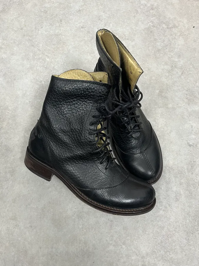 1990s Dolce & Gabbana Black Combat Leather Boots - Image 4