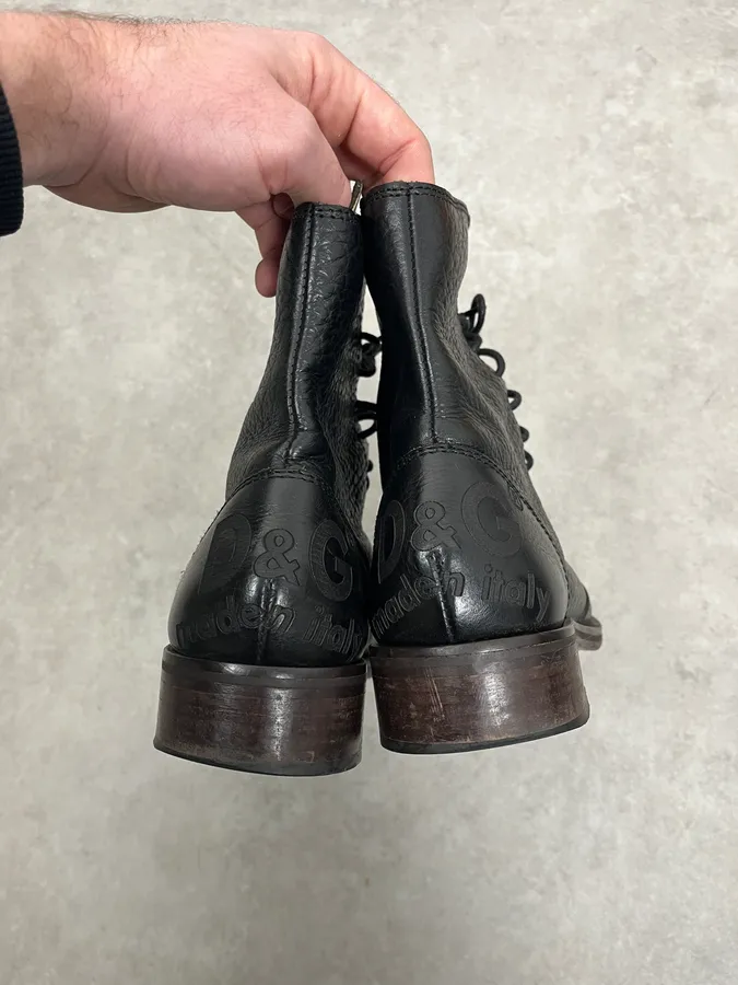 1990s Dolce & Gabbana Black Combat Leather Boots - Image 6