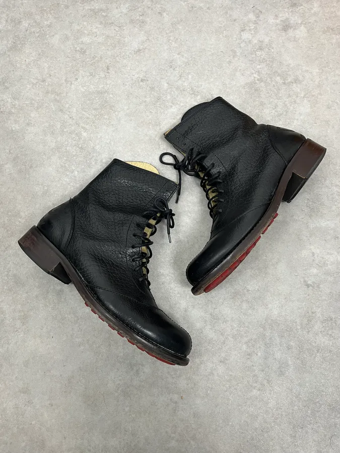 1990s Dolce & Gabbana Black Combat Leather Boots - Image 7