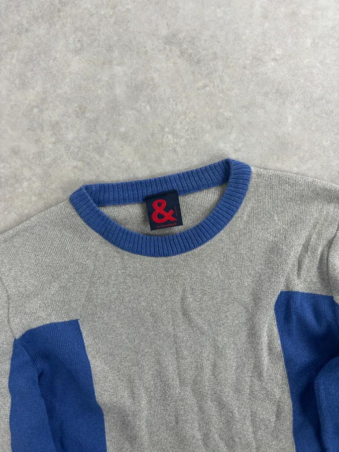 1990s Dolce & Gabbana Blue Beige Wool Sweater - Image 4
