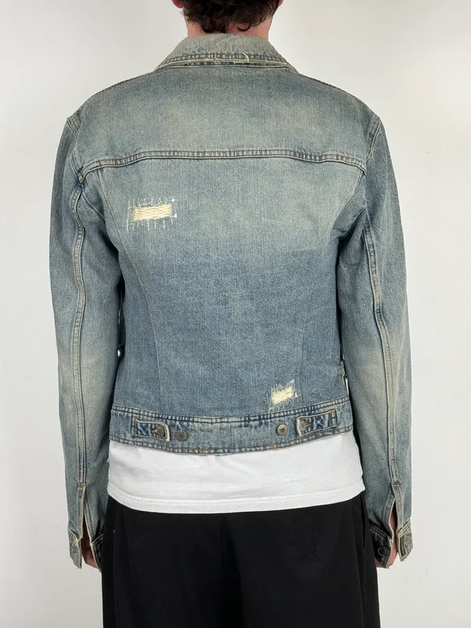 1990s Dolce & Gabbana Blue Faded Distressed Denim Jacket - Image 3