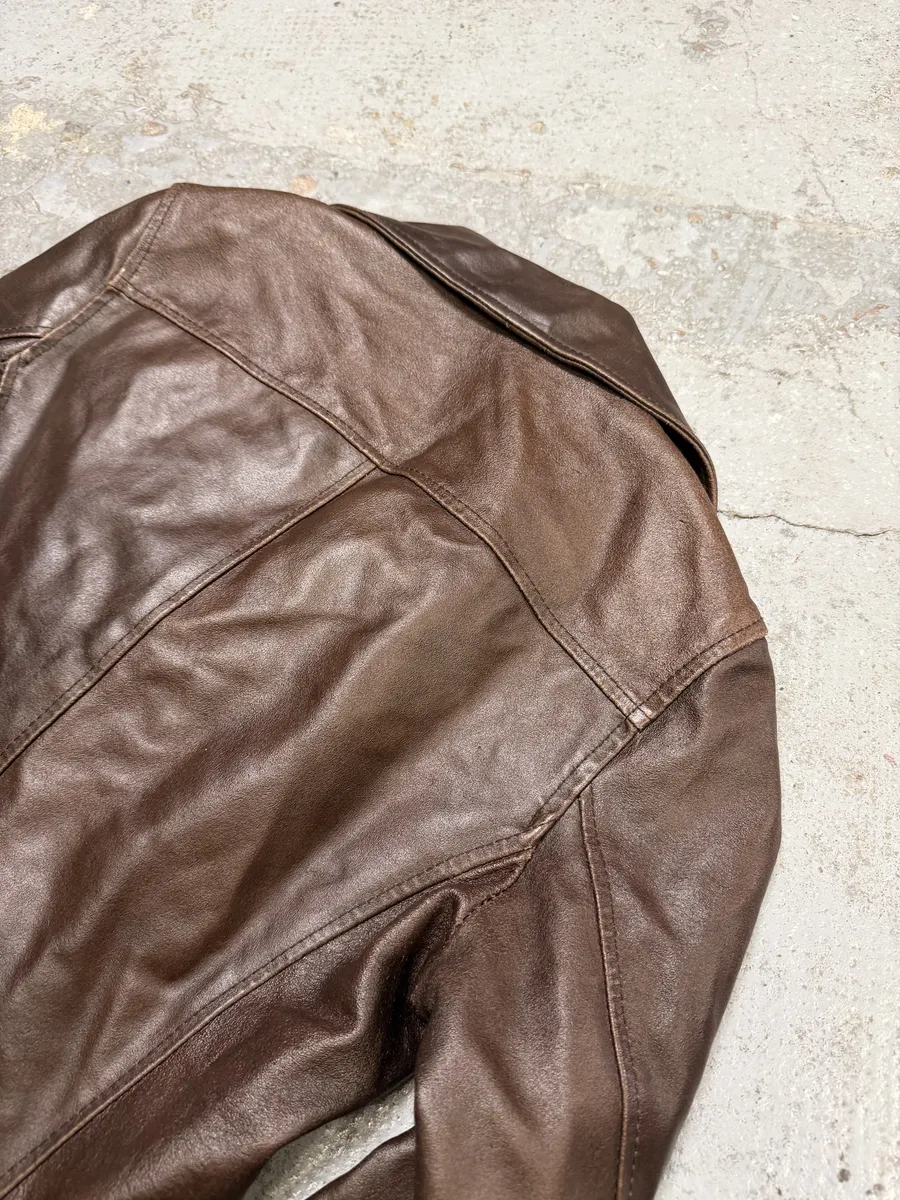 1990s Dolce & Gabbana Brown Leather Blazer Jacket - Image 9