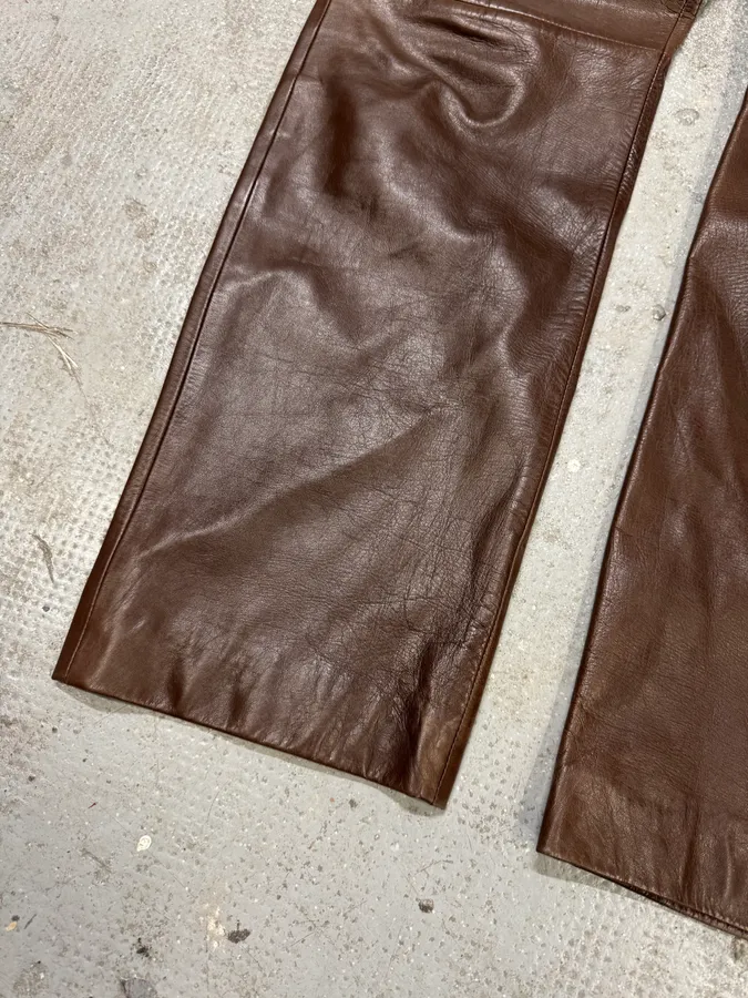 1990s Dolce & Gabbana Brown Leather Pant - Image 3
