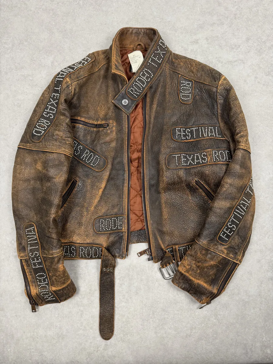 1990s Dolce & Gabbana Brown Rodeo Texas Studded Leather Jacket - Image 6