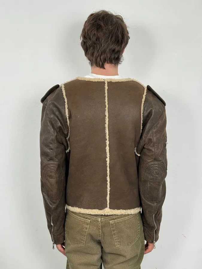 1990s Dolce & Gabbana Brown Shearling & Leather Bomber Jacket - Image 3