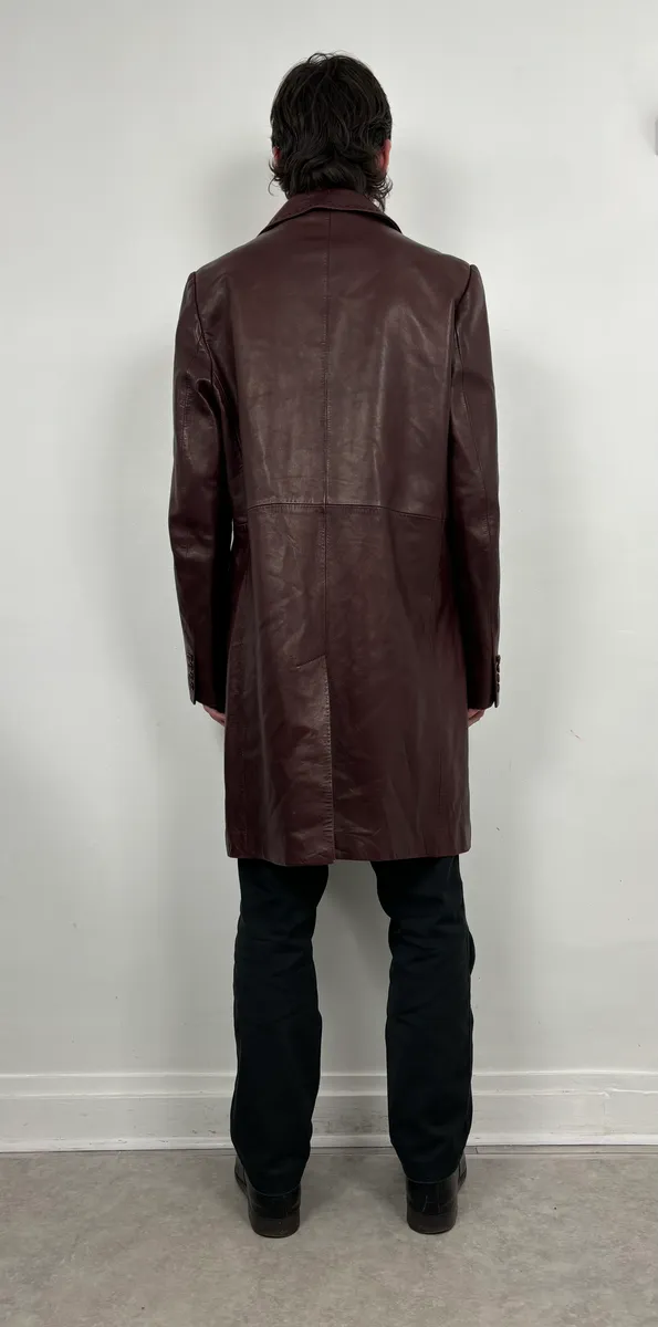 1990s Dolce & Gabbana Burgundy Leather Long Coat - Image 3
