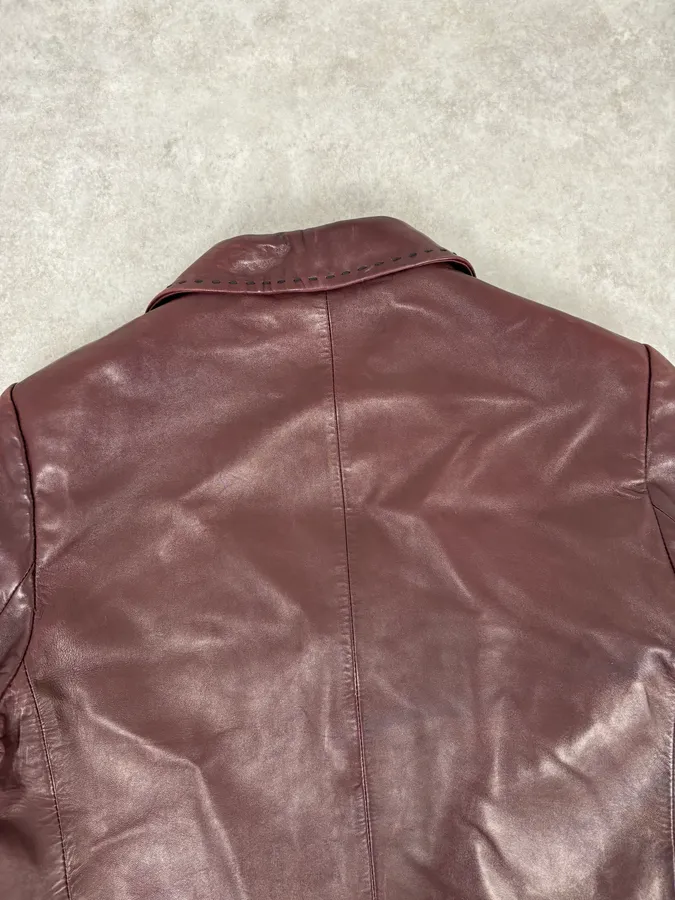 1990s Dolce & Gabbana Burgundy Leather Long Coat - Image 6