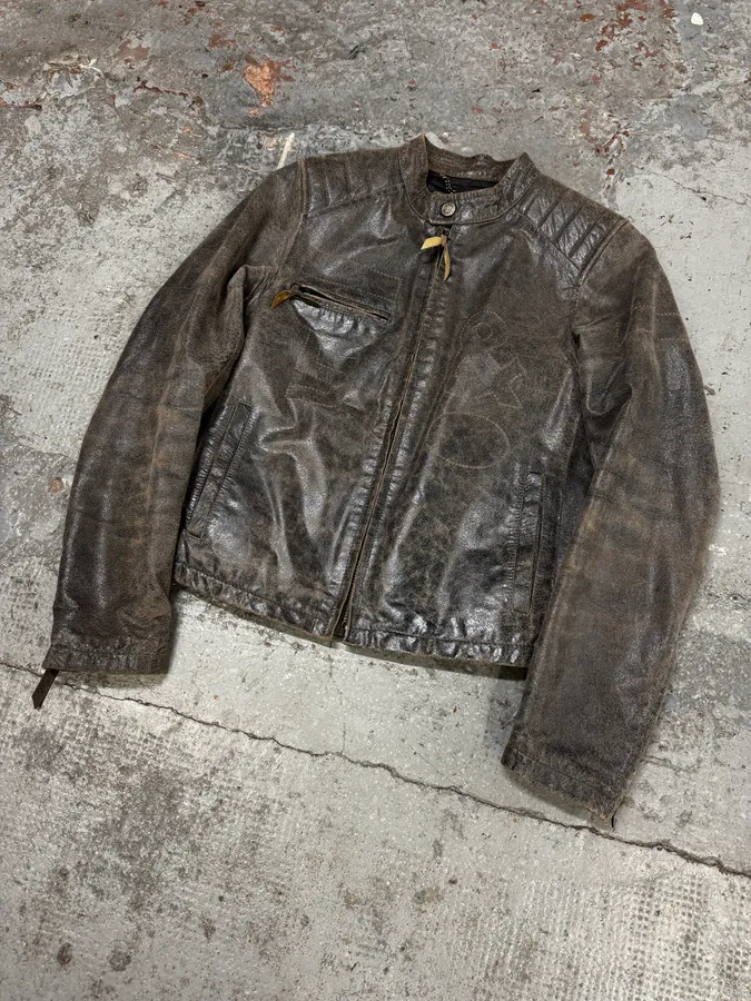 1990s Dolce & Gabbana Grey Raw Biker Leather Jacket - Image 3