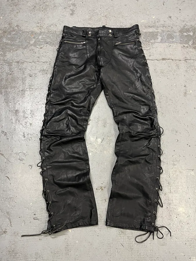 1990s Dolce & Gabbana Lace-Up Black Leather Pants