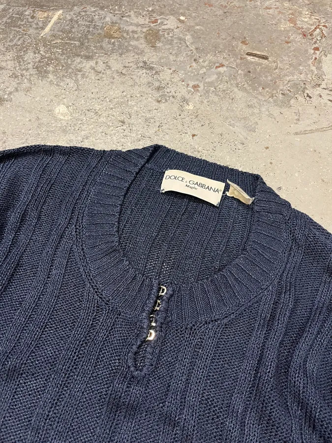 1990s Dolce & Gabbana Navy Wool Sweater - Image 5