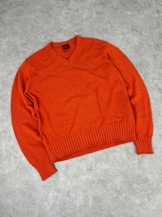 1990s Dolce & Gabbana Orange V Neck Wool Sweater - Image 4
