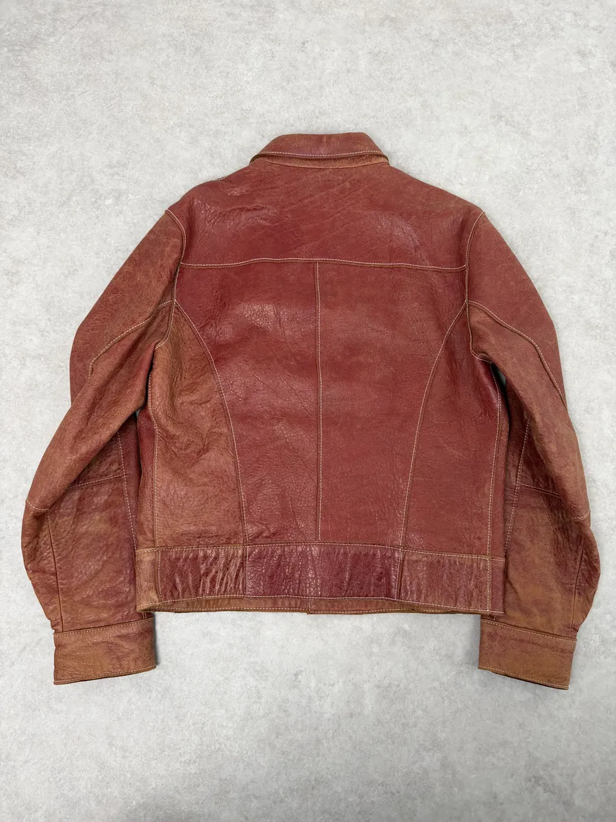 1990s Dolce & Gabbana Red Eroded Biker Leather Jacket - Image 2