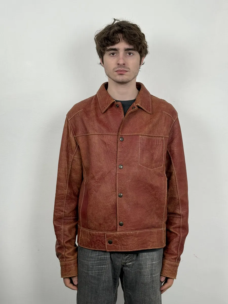 1990s Dolce & Gabbana Red Eroded Biker Leather Jacket - Image 3