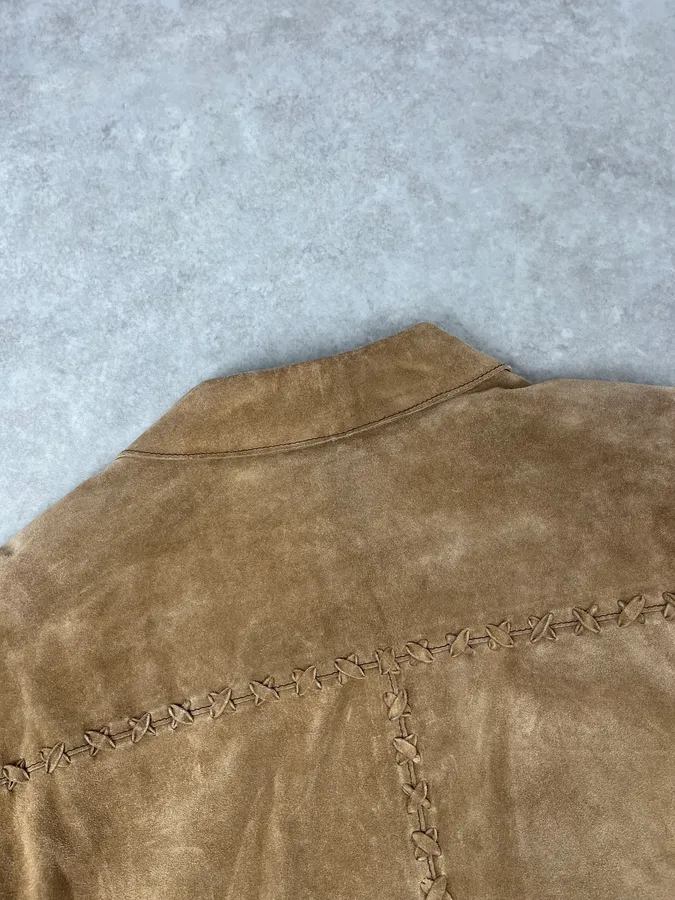 1990s Dolce & Gabbana Western Camel Suede Leather Jacket - Image 6
