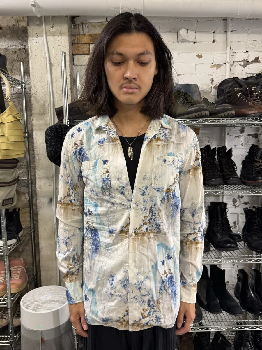 1990s Dolce & Gabbana White & Blue Abstract Nature Shirt - Image 2