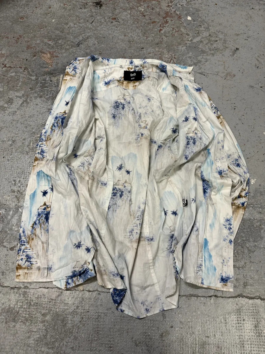 1990s Dolce & Gabbana White & Blue Abstract Nature Shirt - Image 9