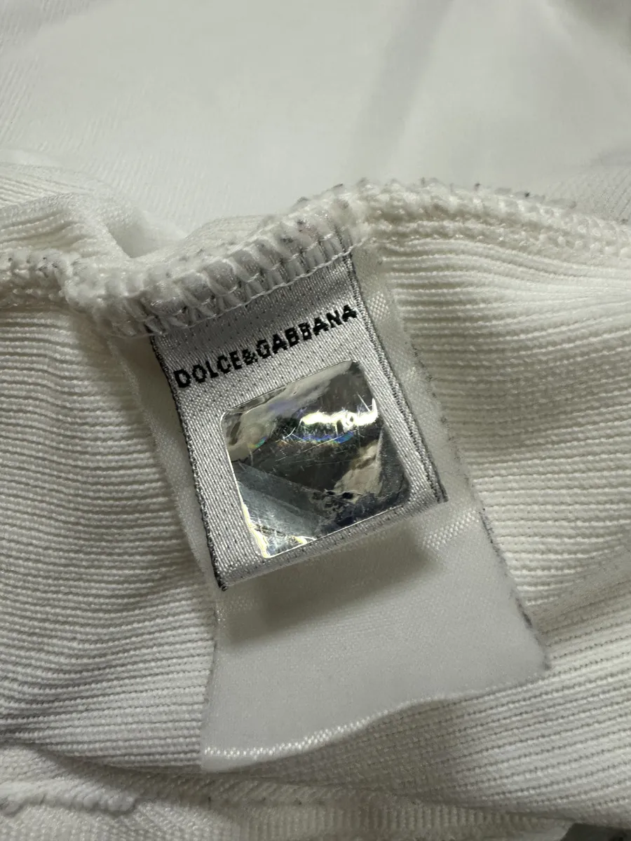 1990s Dolce & Gabbana White & Blue Lined Zip-up Sweater - Image 6