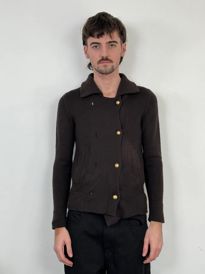 1990s Dolce & Gabbana Wool Brown Buttoned Cardigan Jacket - Image 2