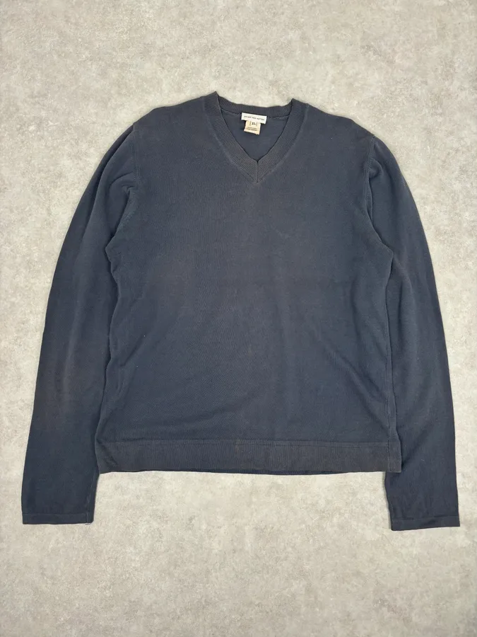 1990s Dries Van Noten Blue Grey V-Neck Sweater