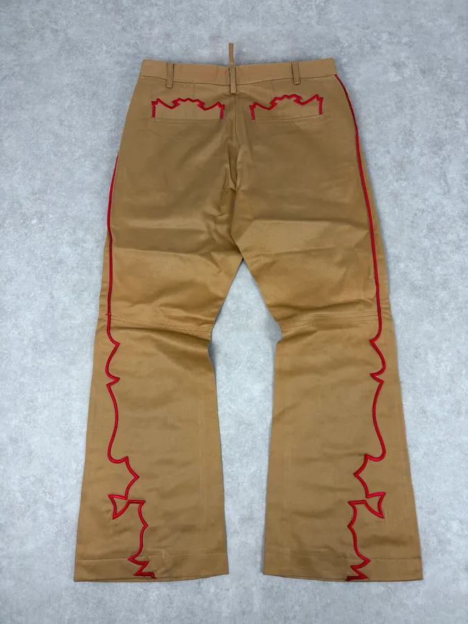 1990s Dsquared2 Beige & Red Lined Flared Pants