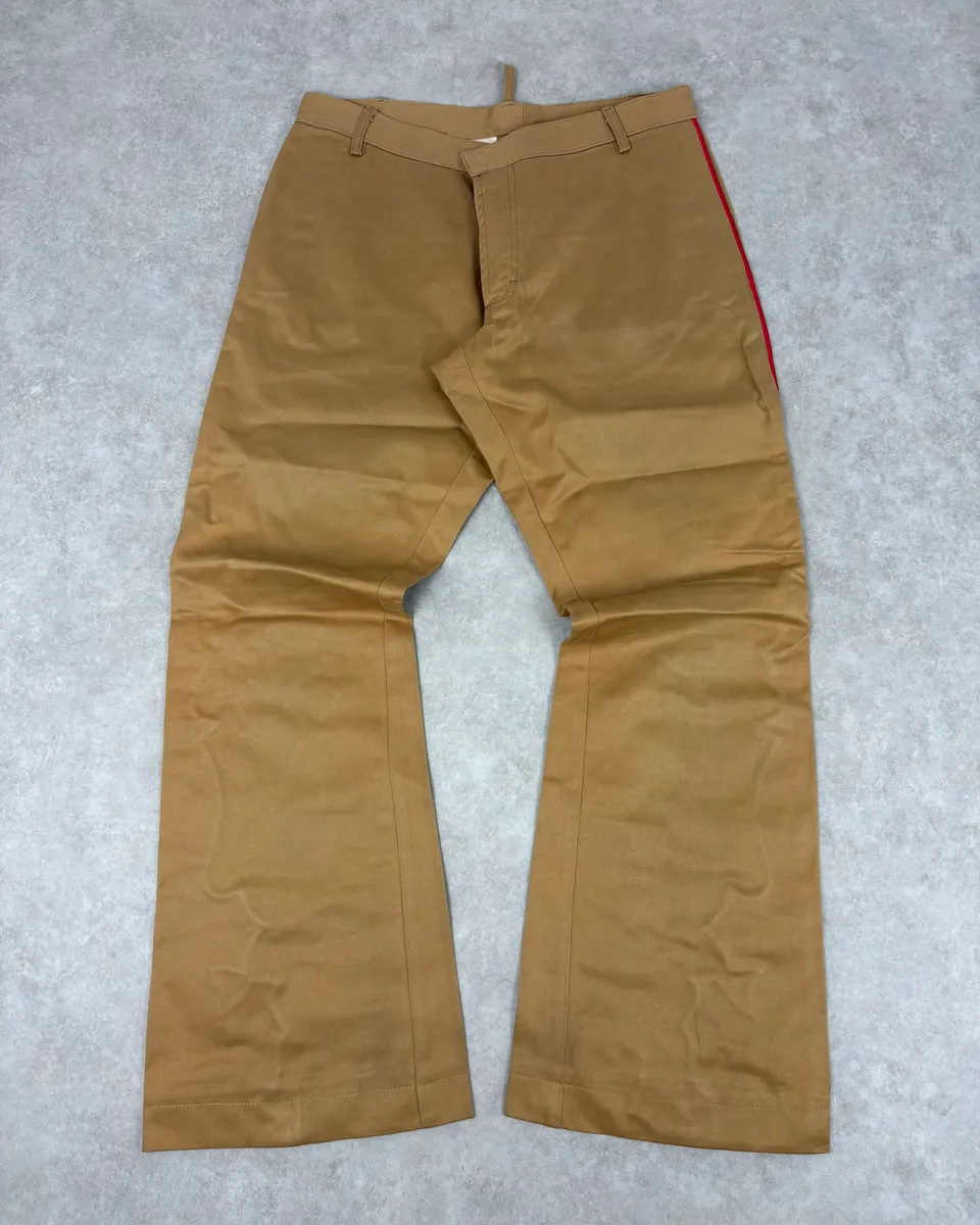 1990s Dsquared2 Beige & Red Lined Flared Pants - Image 2