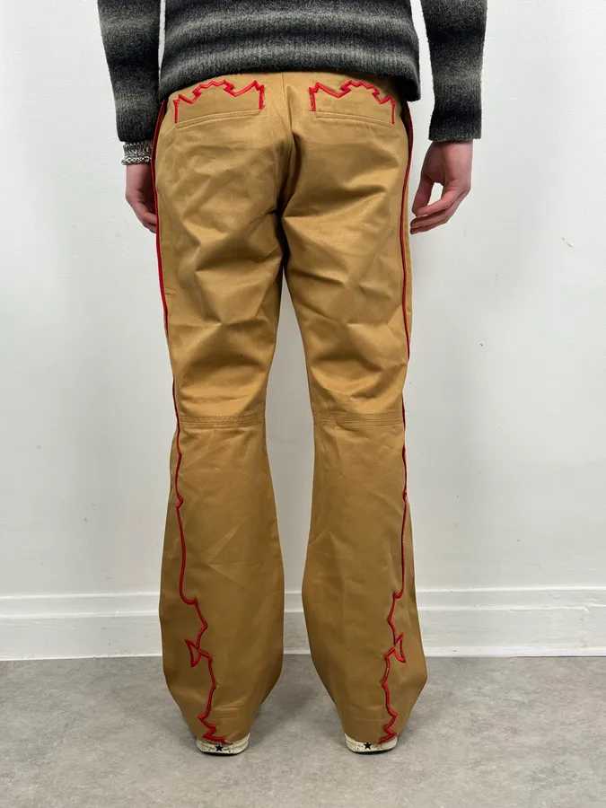 1990s Dsquared2 Beige & Red Lined Flared Pants - Image 5