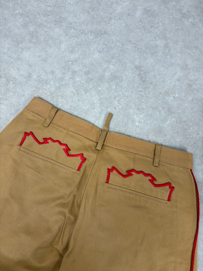 1990s Dsquared2 Beige & Red Lined Flared Pants - Image 9