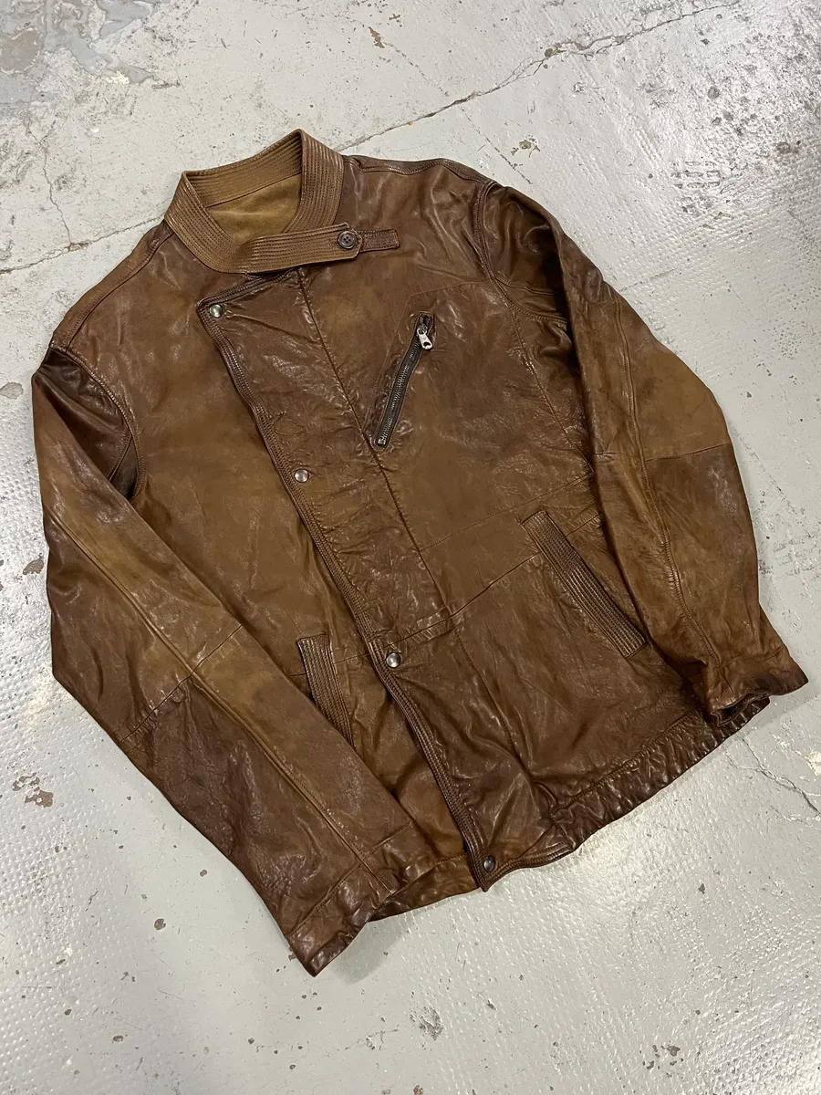 1990s Emporio Armani Asymmetrical Avant Garde Brown Leather Jacket - Image 4