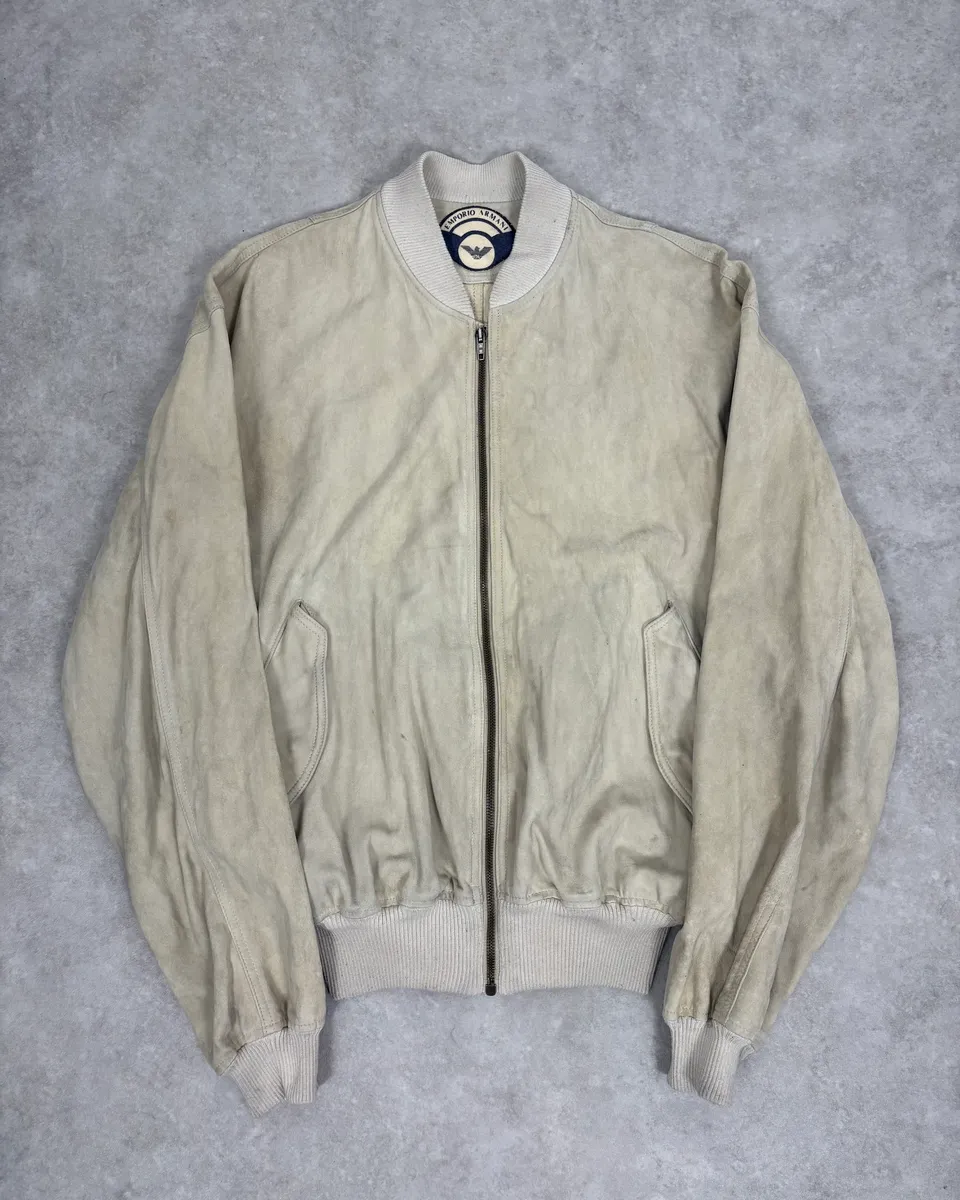1990s Emporio Armani Beige Suede Leather Bombers