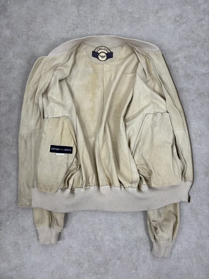 1990s Emporio Armani Beige Suede Leather Bombers - Image 8