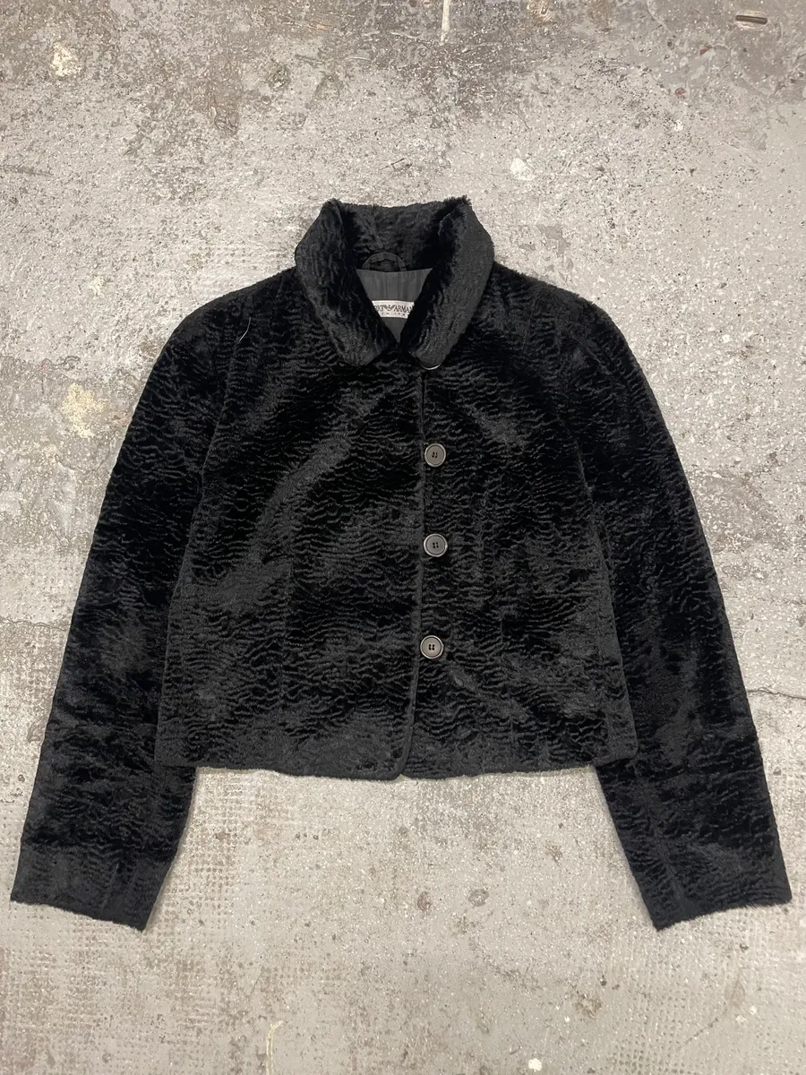 1990s Emporio Armani Black Fur Effect Buttoned Jacket - Image 3