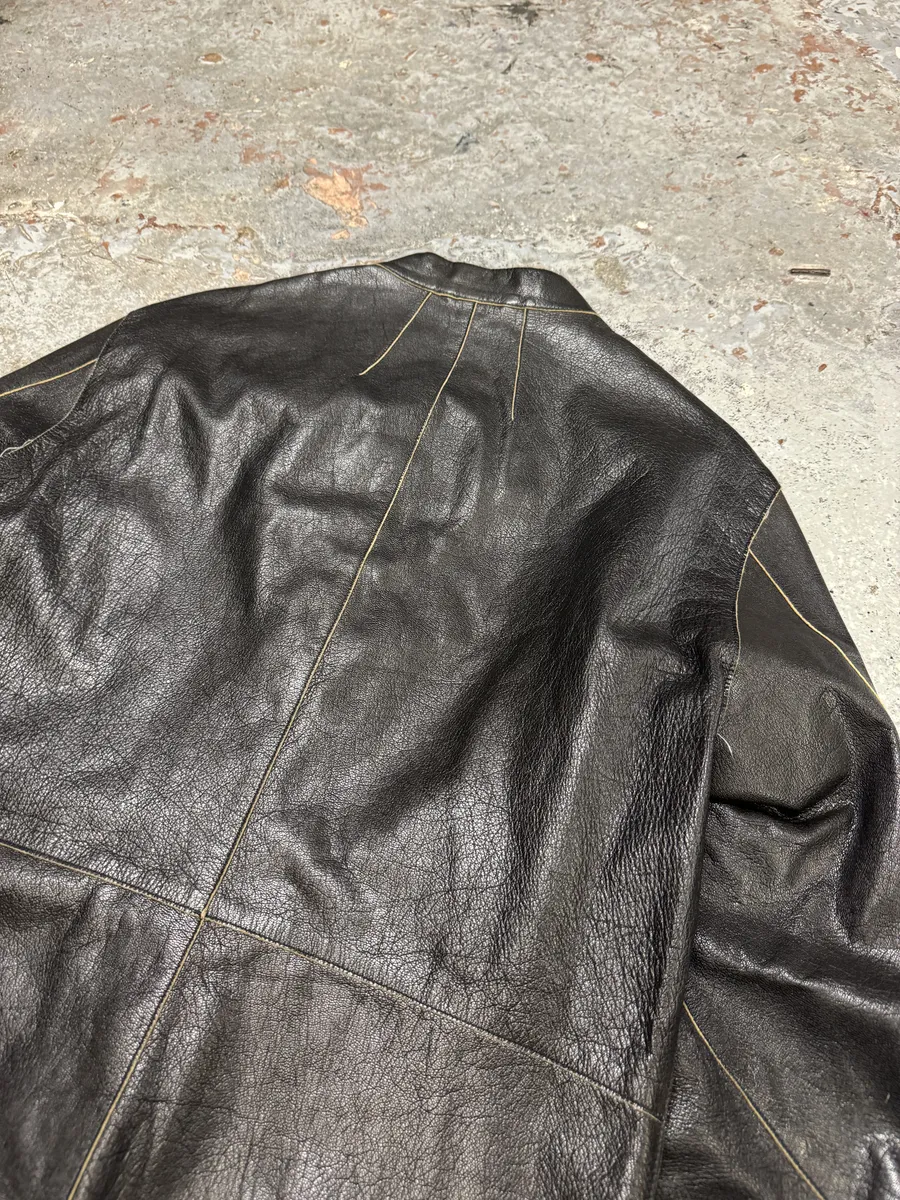 1990s Emporio Armani Black Mao Samurai Goat Leather Jacket - Image 8