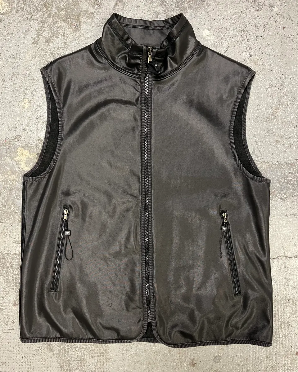 1990s Emporio Armani Black Waxed Vest