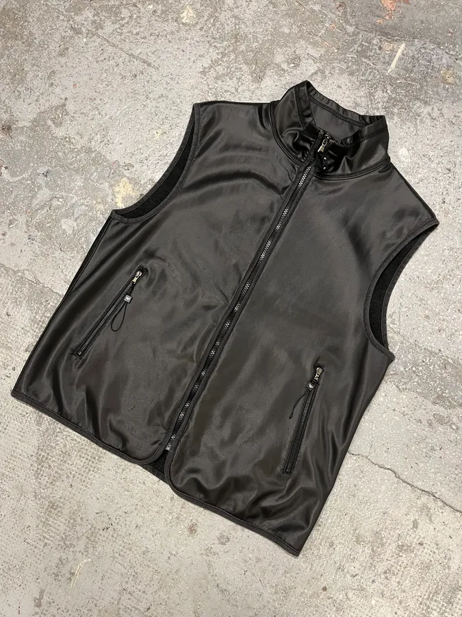 1990s Emporio Armani Black Waxed Vest - Image 4
