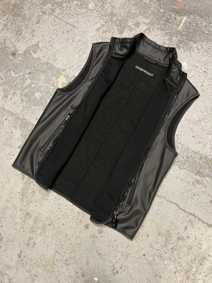 1990s Emporio Armani Black Waxed Vest - Image 5