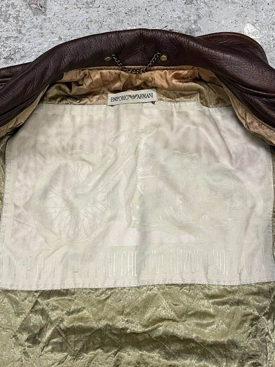1990s Emporio Armani Brown Bomber Leather Jacket - Image 10
