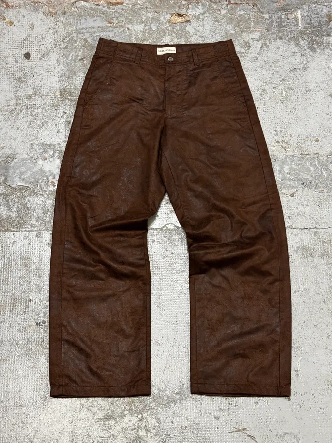 1990s Emporio Armani Brown Irregular Leather Large Pants
