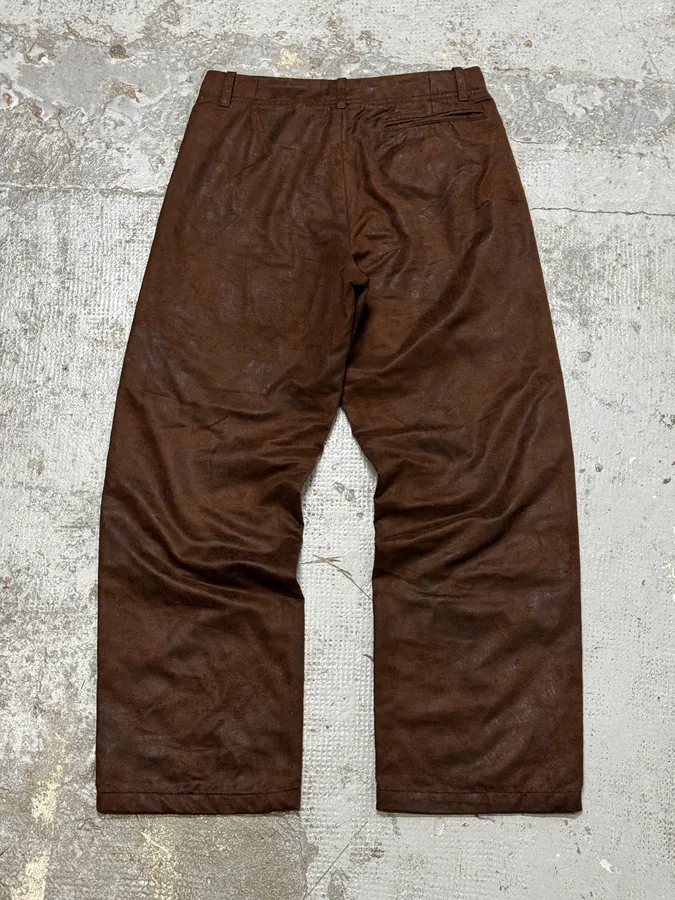 1990s Emporio Armani Brown Irregular Leather Large Pants - Image 5