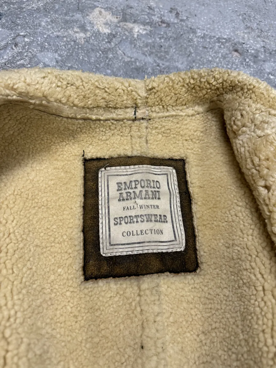 1990s Emporio Armani Brown Shearling Aviator Leather Jacket - Image 10