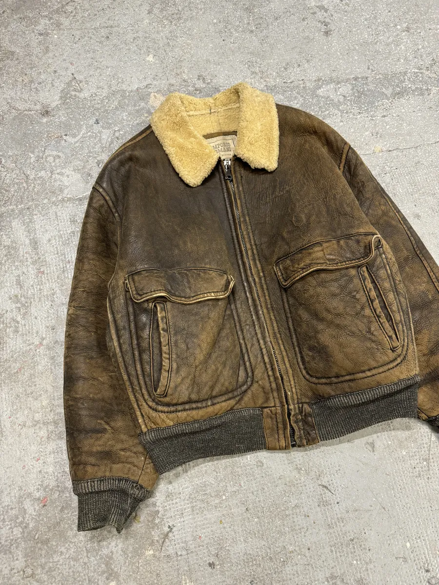 1990s Emporio Armani Brown Shearling Aviator Leather Jacket - Image 4