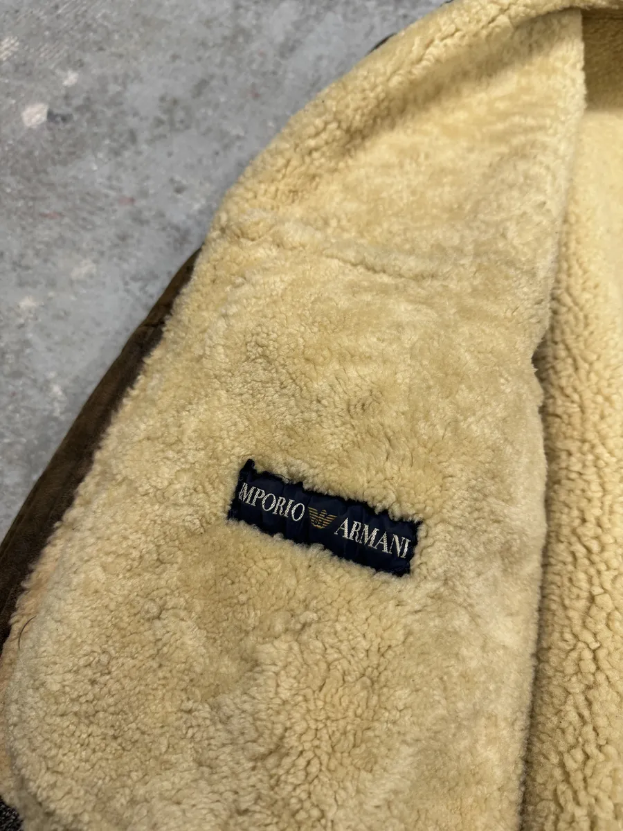 1990s Emporio Armani Brown Shearling Aviator Leather Jacket - Image 6