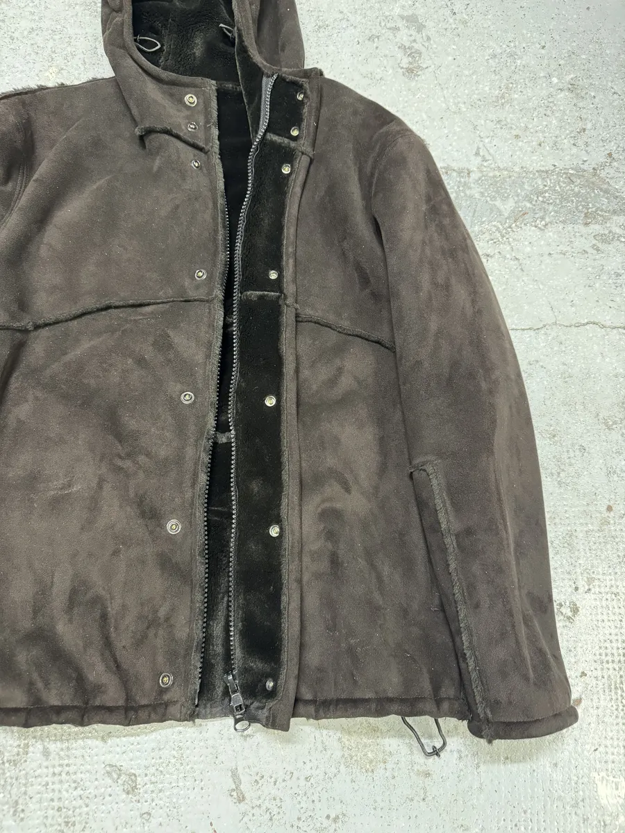 1990s Emporio Armani Brown Shearling Effect Hooded Jacket - Image 8