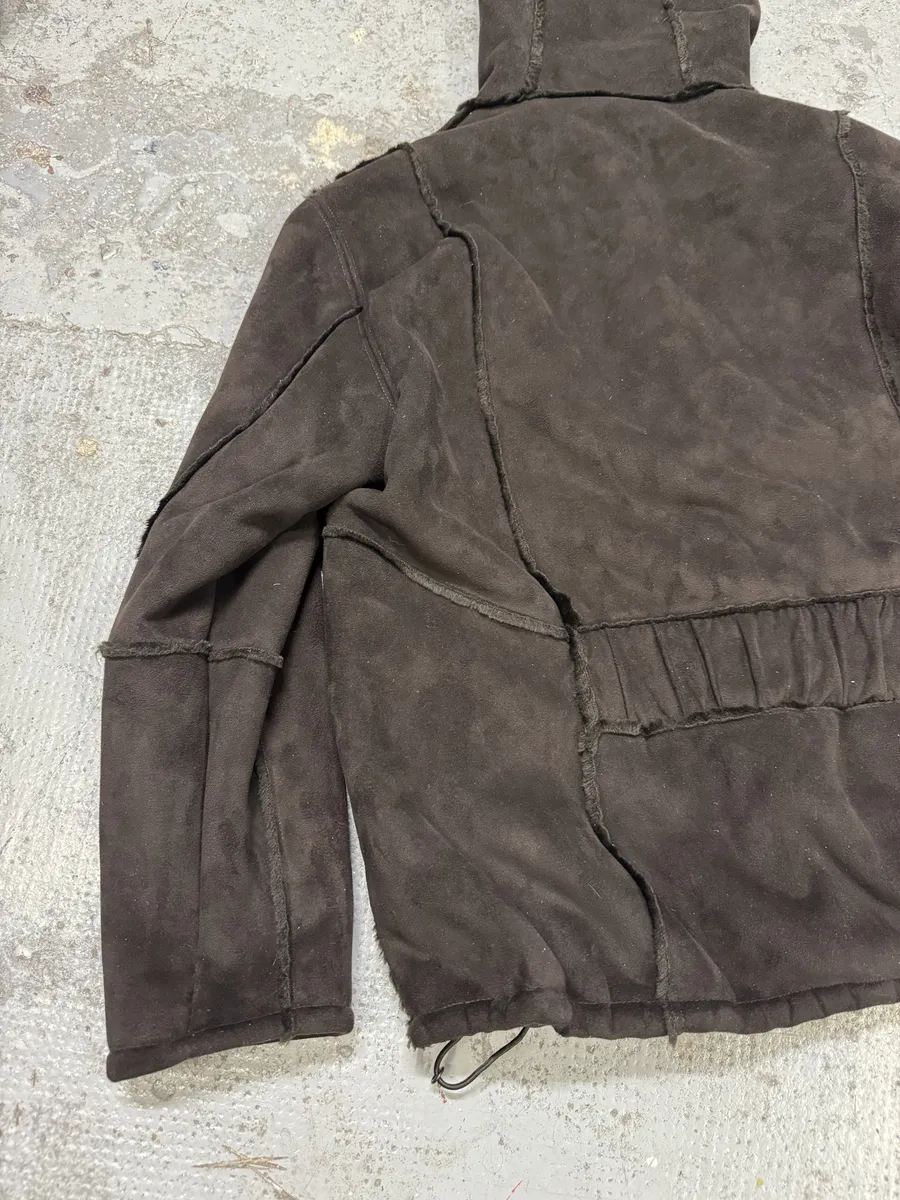 1990s Emporio Armani Brown Shearling Effect Hooded Jacket - Image 9