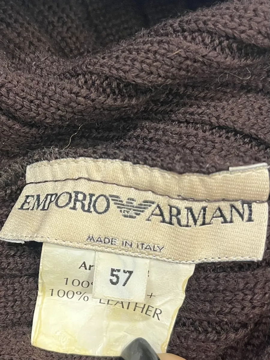 1990s Emporio Armani Brown Wool & Leather Beanie - Image 6