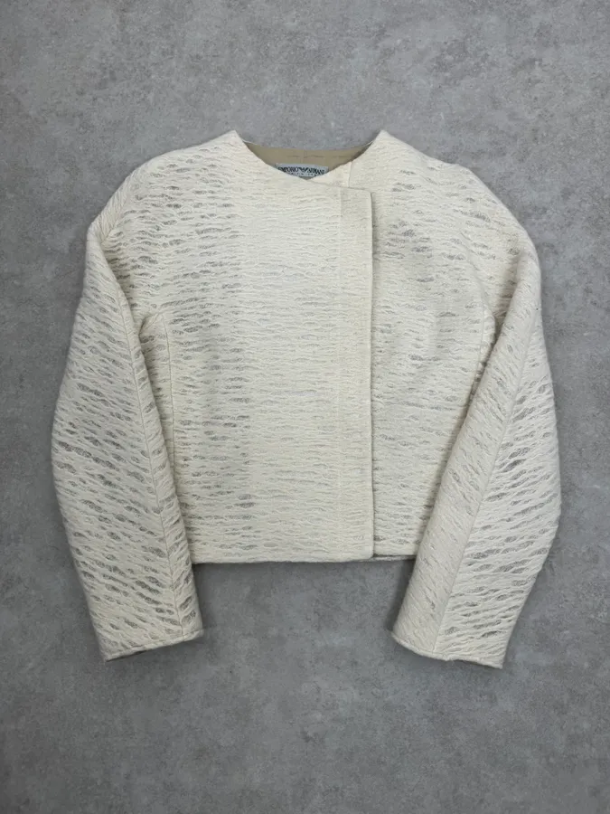 1990s Emporio Armani Creamy White Cropped Classy Jacket - Image 4